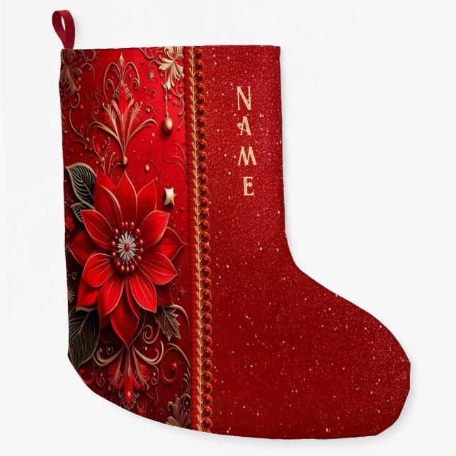 Grande Chaussette De Noël Red Flower Holiday Stocking (Devant)