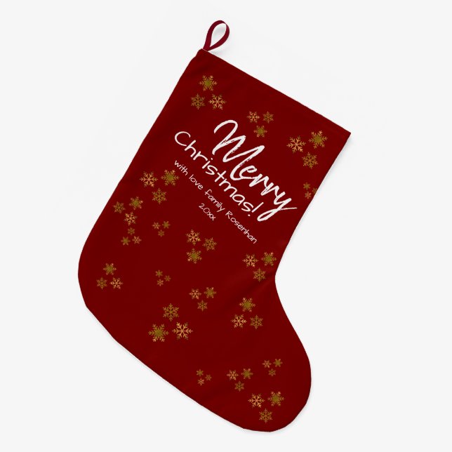 Grande Chaussette De Noël Red & Gold Snowflakes Christmas  (Devant (Accrochage))