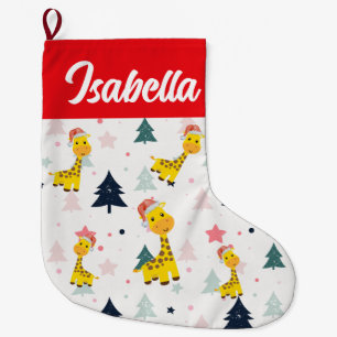 Grande Chaussette De Noël Red Joyeux Noël Giraffo zoo Santa hat Noël