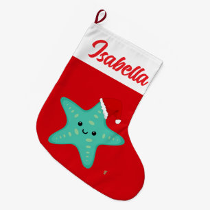 Grande Chaussette De Noël Red Merry Noël étoile poisson Père Noël fête Noël