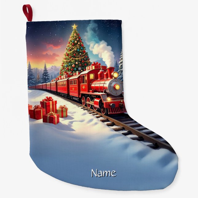 Grande Chaussette De Noël Red Train Christmas Tree Holiday Stocking (Devant)