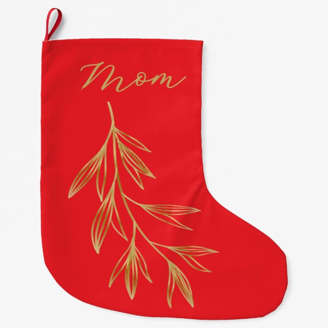 Grande Chaussette De Noël Red with Gold Graphic Leaf named (Devant)