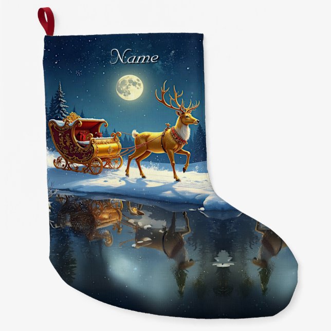 Grande Chaussette De Noël Reindeer Christmas Sleigh Holiday Stocking (Devant)