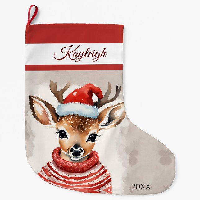 Grande Chaussette De Noël Reindeer Personnalisé Grande réserve de Noël (Devant)