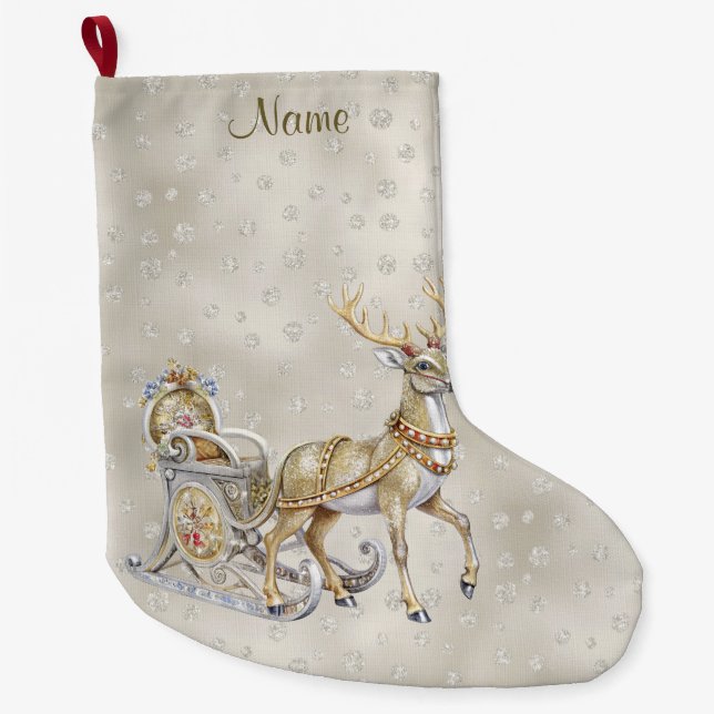 Grande Chaussette De Noël Reindeer Sleigh Stocker de vacances (Devant)