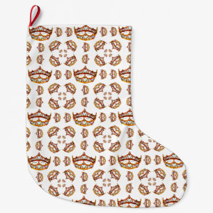 Grande Chaussette De Noël Reine des Coeurs Or Couronne Tiaras blanc