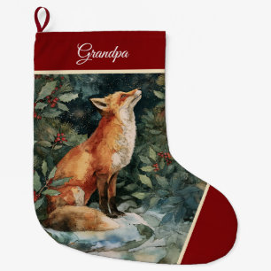 Grande Chaussette De Noël Renard de Noël personnalisé, Festif