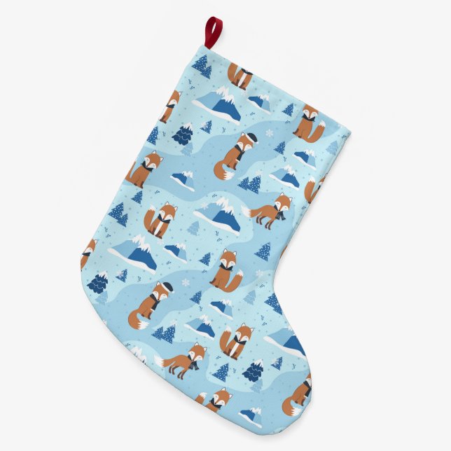 Grande Chaussette De Noël Renards d'hiver glacés (Devant (Accrochage))