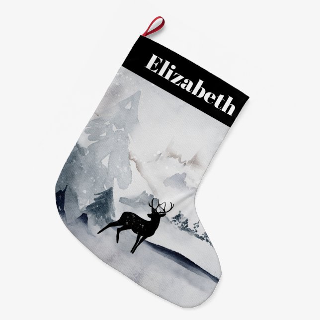 Grande Chaussette De Noël Rennes dans l'Aquarelle gris sauvage Noël (Devant (Accrochage))
