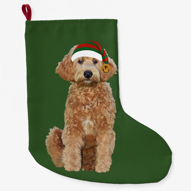 Grande Chaussette De Noël Réservation de Noël avec un doodle doré (Devant)