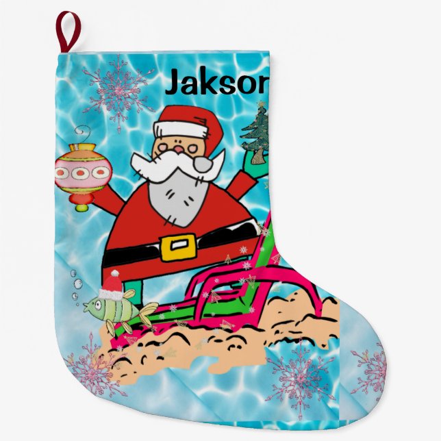 Grande Chaussette De Noël Réservation de Noël, Père Noël Beach Bum (Devant)