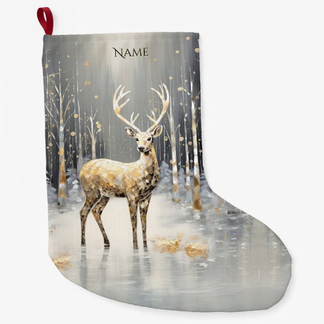 Grande Chaussette De Noël Réservoir de Noël Or Reindeer (Devant)