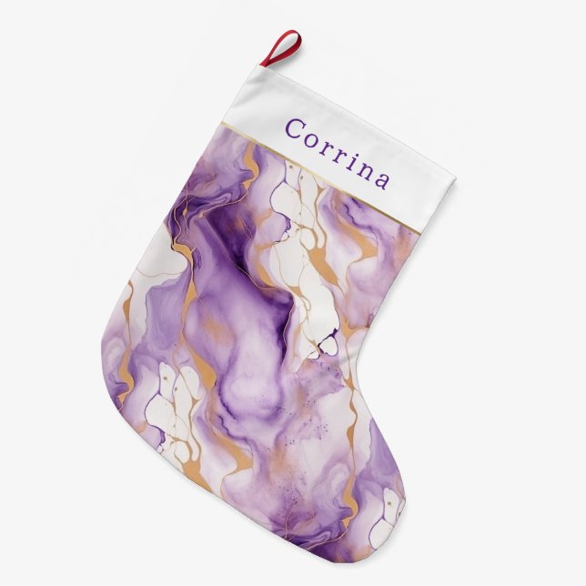 Grande Chaussette De Noël Résumé Or Blanc Violet (Devant (Accrochage))