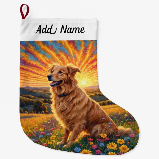 Grande Chaussette De Noël Rétreiver doré Chien (Devant)