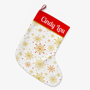 Grande Chaussette De Noël Rétro Atomique Milieu de Siècle Mod Rouge Or Perso