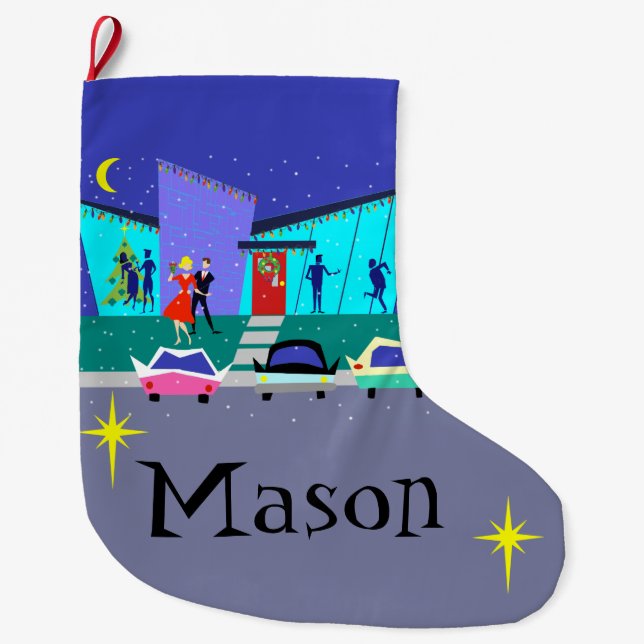Grande Chaussette De Noël Rétro bas de Noël de partie de bande dessinée de (Devant)