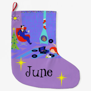 Grande Chaussette De Noël Rétro maison pour le bas de Noël de vacances