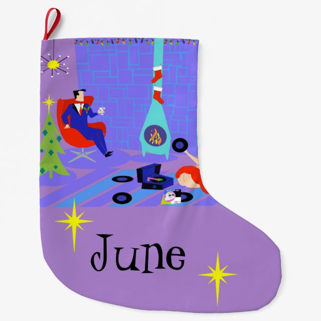 Grande Chaussette De Noël Rétro maison pour le bas de Noël de vacances (Devant)