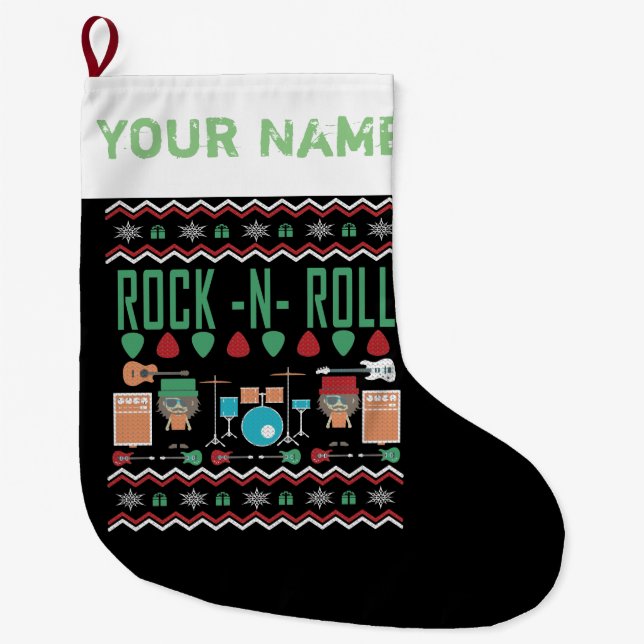 Grande Chaussette De Noël Rock N Roll laide style sucré de Noël moche (Devant)