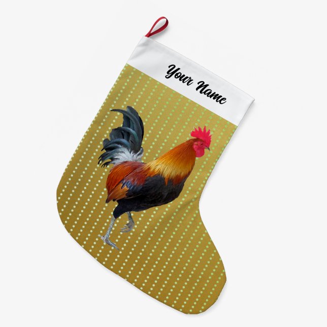 Grande Chaussette De Noël Rooster coloré Noël Stocking (Devant (Accrochage))