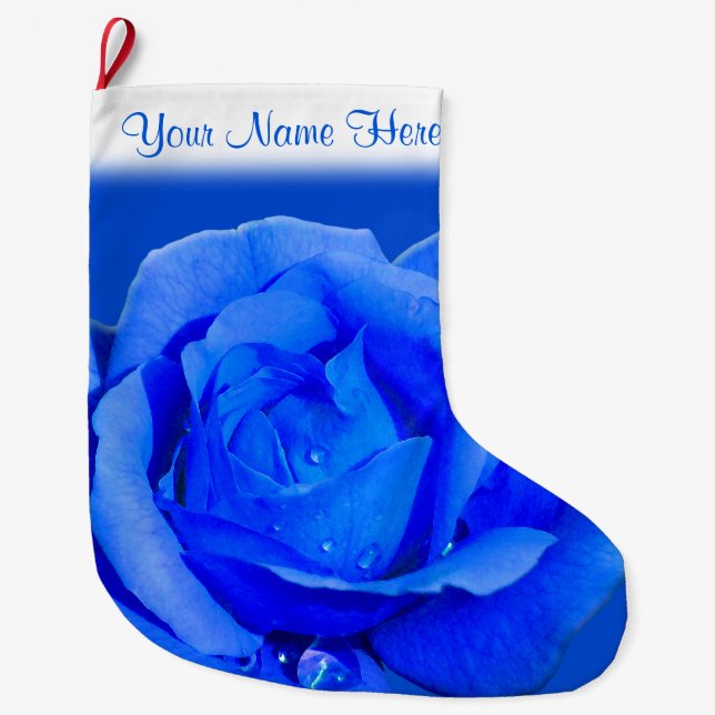Grande Chaussette De Noël Rose bleu Stocking Rose Noël Stocking personnalisé (Devant)