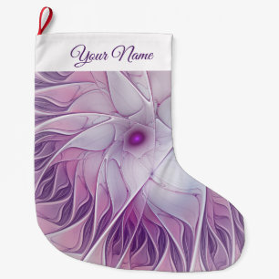 Grande Chaussette De Noël Rose Flower Star Moderne Abstrait Fractal Art Nom