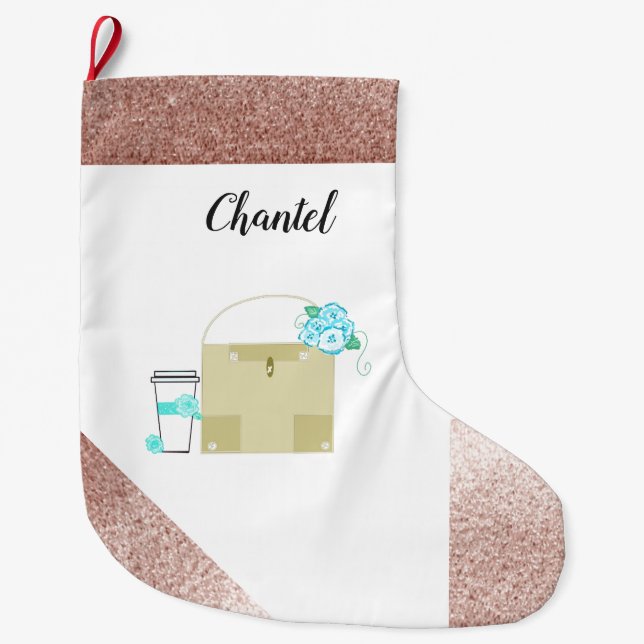 Grande Chaussette De Noël Rose Gold Faux Parties scintillant thème fille (Devant)