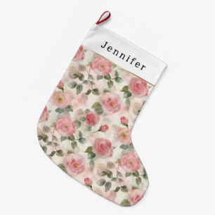 Grande Chaussette De Noël Roses roses floraux Noël