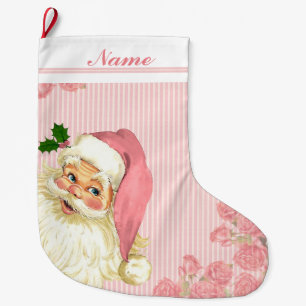 Grande Chaussette De Noël Roses roses rouges Saint-Nicolas victoriennes