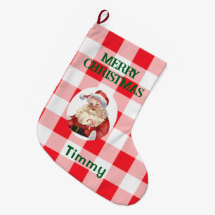Grande Chaussette De Noël Rouge Blanc à carreaux de Noël