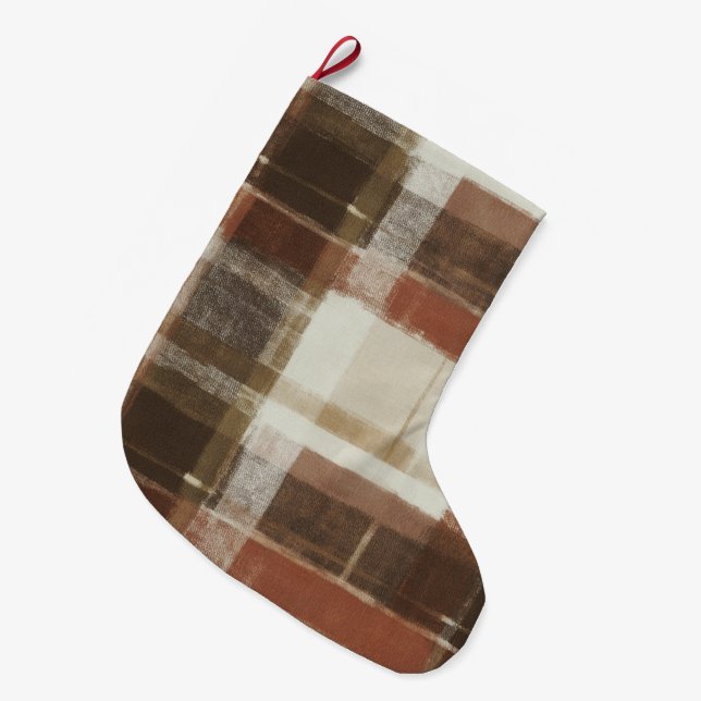Grande Chaussette De Noël Rouge Brun Chaud Crème Rectangles Abstraits (Devant (Accrochage))