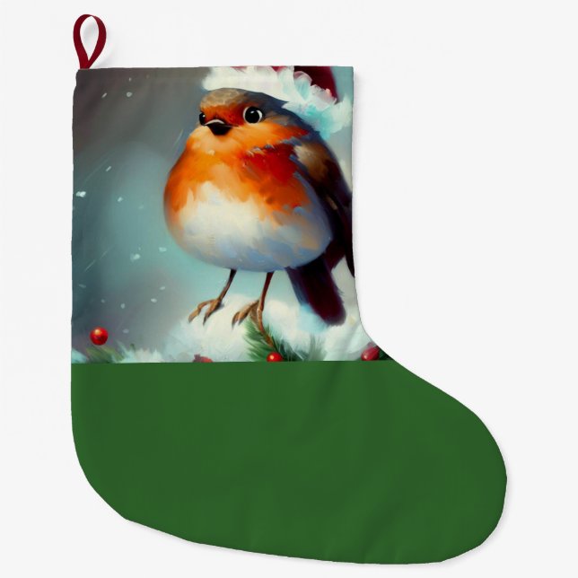 Grande Chaussette De Noël Rouge-gorge de Noël 1 (Devant)