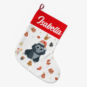 Grande Chaussette De Noël Rouge Joyeux Noël Gorilla zoo Santa hat Noël