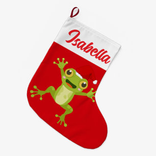 Grande Chaussette De Noël Rouge Joyeux Noël Grenouille verte Noël chapeau No