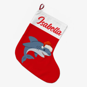 Grande Chaussette De Noël Rouge Joyeux requin de Noël poisson Noël chapeau N