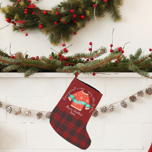 Grande Chaussette De Noël Rouge Noir Plaid Doux laide mou Joyeux Noël