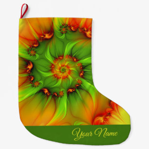 Grande Chaussette De Noël Rouge or vert couleurs Abstrait Fractal Art Nom