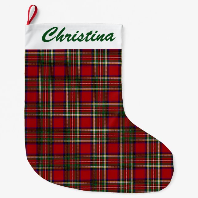 Grande Chaussette De Noël Rouge Plaid Design Grand Stocker de Noël (Devant)