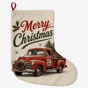 Grande Chaussette De Noël Route 66 de Noël camionnette rouge vintage