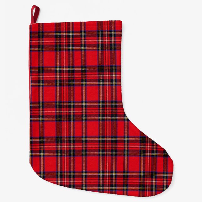 Grande Chaussette De Noël Royal Stewart tartan rouge noir plaid (Devant)