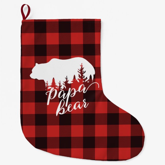 Grande Chaussette De Noël Russe Papa Bear Red & Black Buffalo Plaid (Devant)