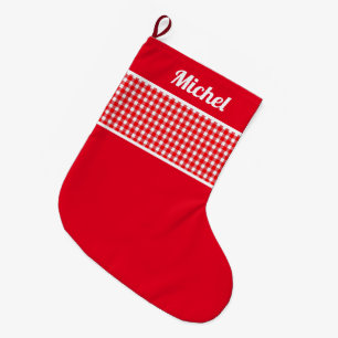 Grande Chaussette De Noël Russe Red Buffalo a vérifié le nom personnalisé