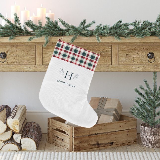 Grande Chaussette De Noël Rustic Farmhouse Nom de famille Monogramme (Créateur téléchargé)