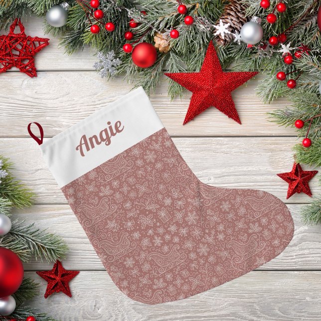 Grande Chaussette De Noël Rustic Pink Doodle Noël Motif de l'aube de Noël (Créateur téléchargé)
