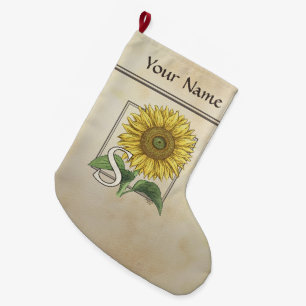 Grande Chaussette De Noël S personnalisé pour le monogramme de fleur de