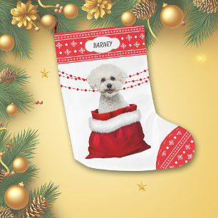 Grande Chaussette De Noël Sac cadeau Bichon Frise Chien Snowflake Bordure