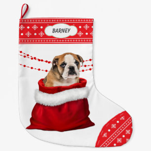 Grande Chaussette De Noël Sac cadeau mignon Bulldog Puppy Snowflake Frontièr