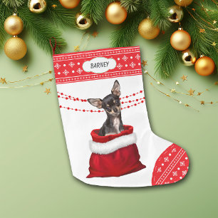 Grande Chaussette De Noël Sac cadeau noir Tan Chihuahua Chien Faisceau de ne
