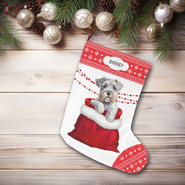 Grande Chaussette De Noël Sac cadeau Schnauzer Terrier Puppy Snowflake Bordu (Créateur téléchargé)