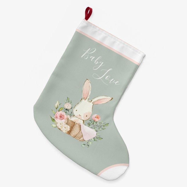 Grande Chaussette De Noël Sage Green Baby Love Script Élégant Baby (Devant (Accrochage))